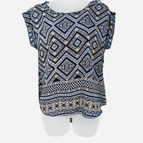 Pink Rose Blue Print Blouse Sz S - Picture 4 of 7